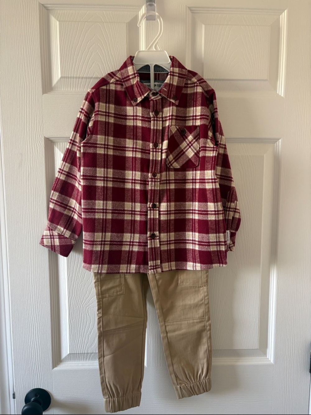 Sovereign Code Red and Cream Plaid Button-Down Shirt for Kids